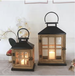 Portable Decorative Wood Lantern (2pc)